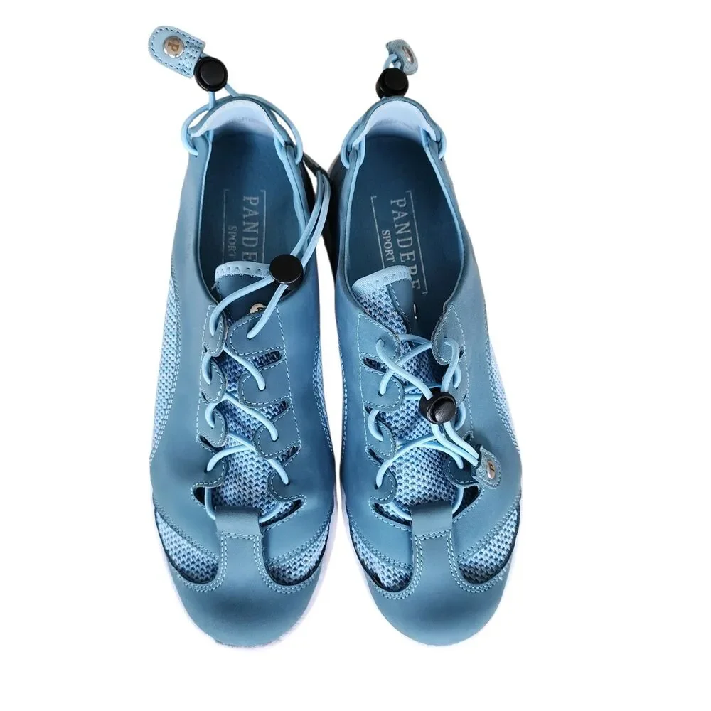 Pandere Barista Blue Leather Comfort Shoes Women’s 10 W Adjustable Swollen Feet